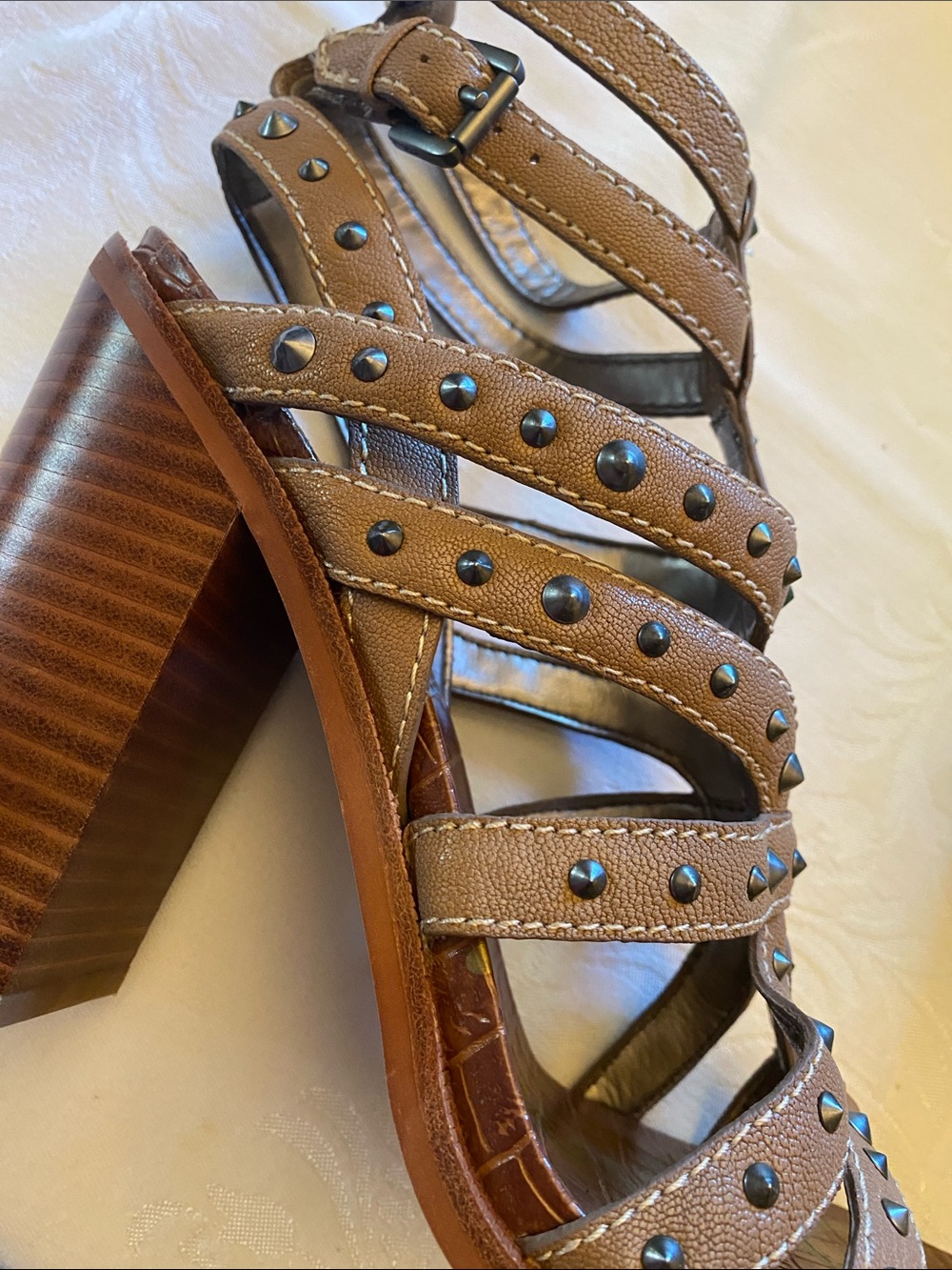 Sam Edelman Keith Tan Leather Studded Caged Gladiator Block Heel Sandals 10M - Picture 6 of 6